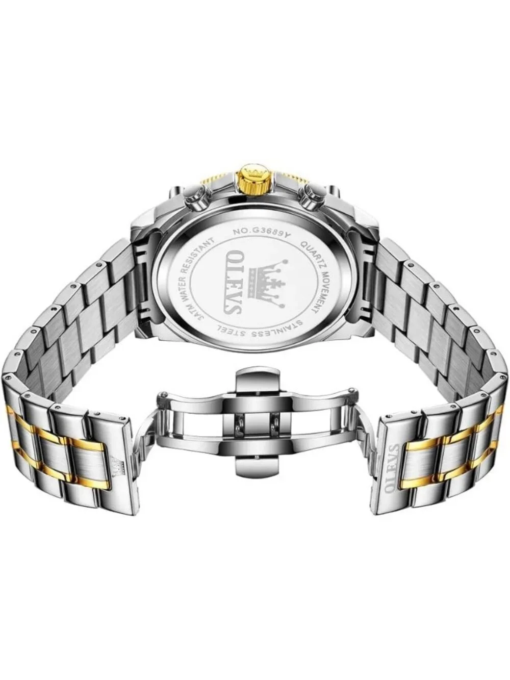 Mens Silver Gold Luxury Blue Face Stylish Moon Phase Stainless Waterproof Watch